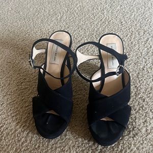 Black Suede Leather Ankle Strap Heels